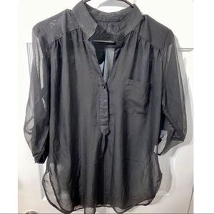 Black Sheer 3/4 Sleeved Half Button Top